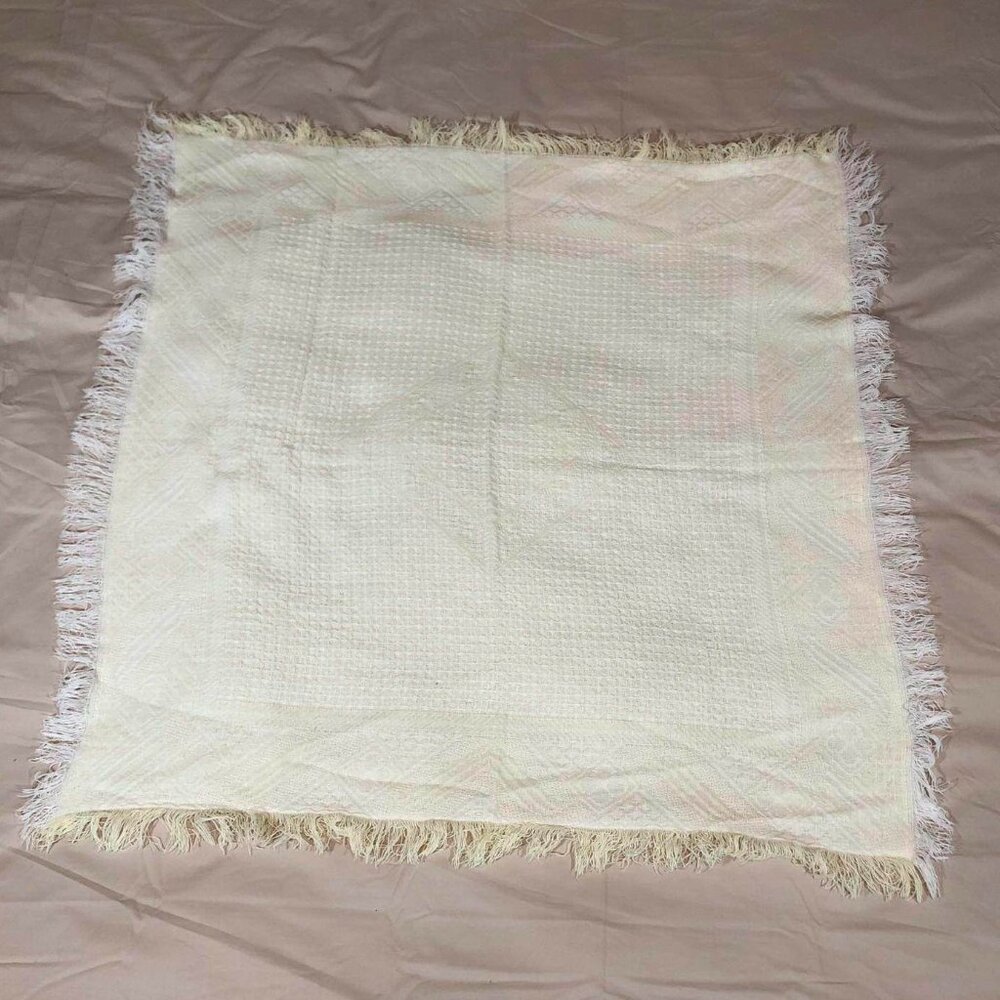 Vintage baby shawl - pastel yellow and white knit